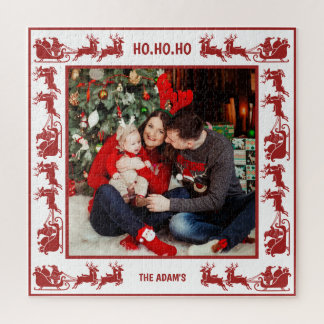 Santa Sleigh Ride Christmas Family Photo Jigsaw Puzzle