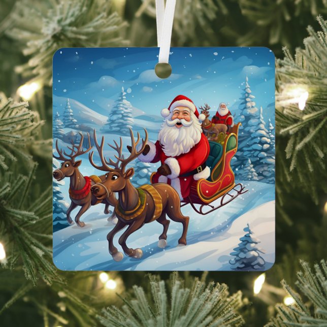 Santa sleigh ride Christmas holiday ornament (Insitu)