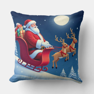 “Santa Sleigh Ride Christmas Holiday Pillow” Cushion
