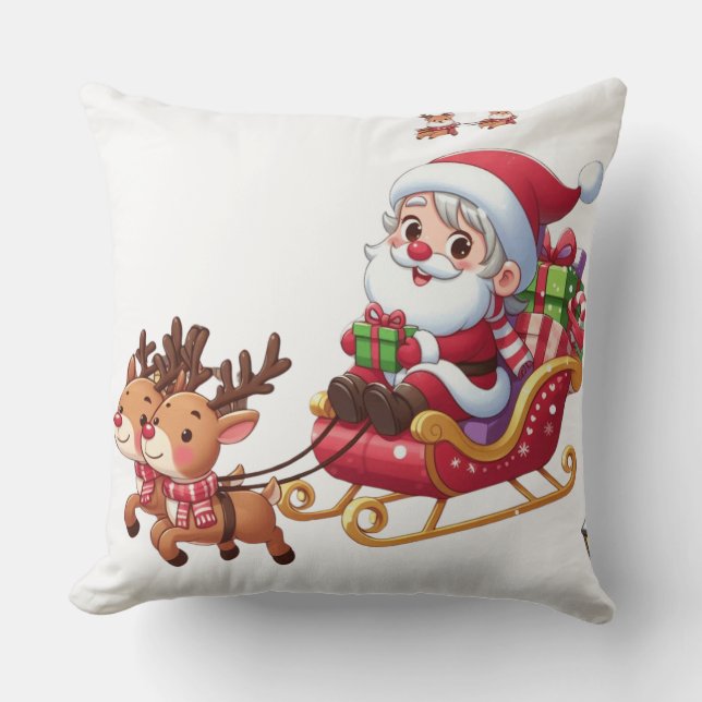 Santa Sleigh Ride Festive Christmas Gift for Kids Cushion (Front)