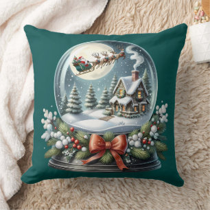 Santa Sleigh Ride in Snow Globe Wonderland Cushion