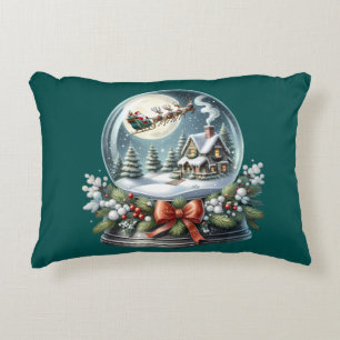 Santa Sleigh Ride in Snow Globe Wonderland Decorative Cushion
