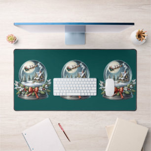 Santa Sleigh Ride in Snow Globe Wonderland Desk Mat