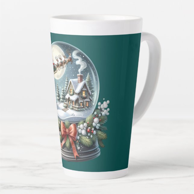 Santa Sleigh Ride in Snow Globe Wonderland Latte Mug (Right Angle)