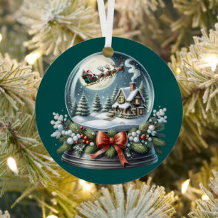 Santa Sleigh Ride in Snow Globe Wonderland Metal Tree Decoration