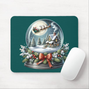 Santa Sleigh Ride in Snow Globe Wonderland Mouse Mat