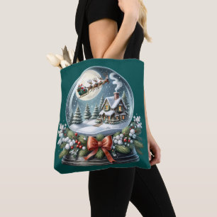 Santa Sleigh Ride in Snow Globe Wonderland Tote Bag