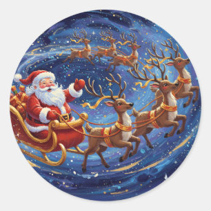 Santa Sleigh Ride – Magical Christmas Classic Roun Round Sticker