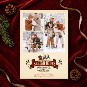 Santa Sleigh Rides Vintage Christmas Photo Collage Holiday Card