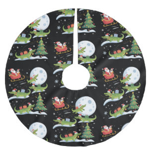 Santa Sleigh Riding Alligator Christmas Funny Xmas Brushed Polyester Tree Skirt