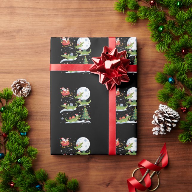 Santa Sleigh Riding Alligator Christmas Funny Xmas Wrapping Paper (Holiday Gift)