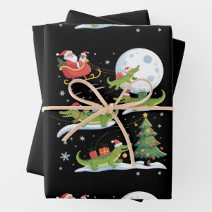 Santa Sleigh Riding Alligator Christmas Funny Xmas Wrapping Paper Sheet