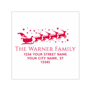 Santa Sleigh Snow Christmas Name Ret Address #2A Self-inking Stamp