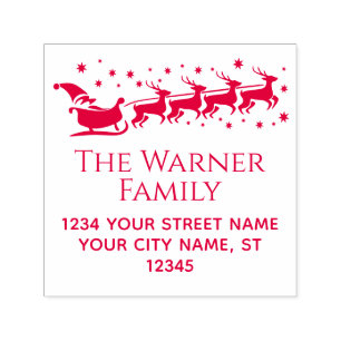 Santa Sleigh Snow Christmas Name Return Address #2 Self-inking Stamp