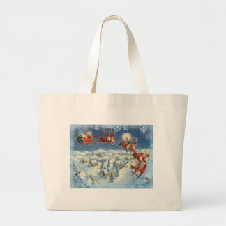 SANTA, SLEIGH & SNOWFLAKES by SHARON SHARPE Large Tote Bag