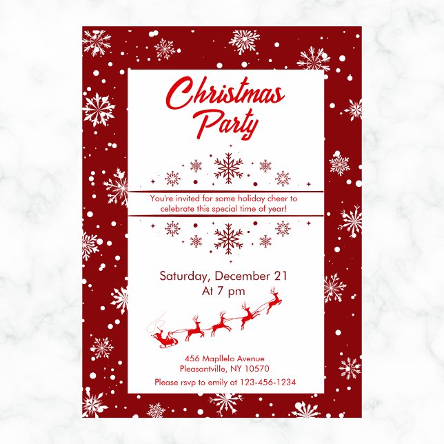 Santa Sleigh & Snowflakes Christmas Party Invitation (Creator Uploaded)