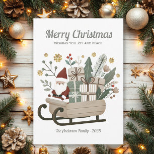 Santa Sleigh Vintage Earth Tones Boho Christmas Holiday Card