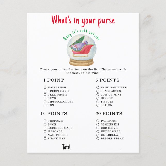 Santa sleigh - Whats in your purse baby shower (Front)