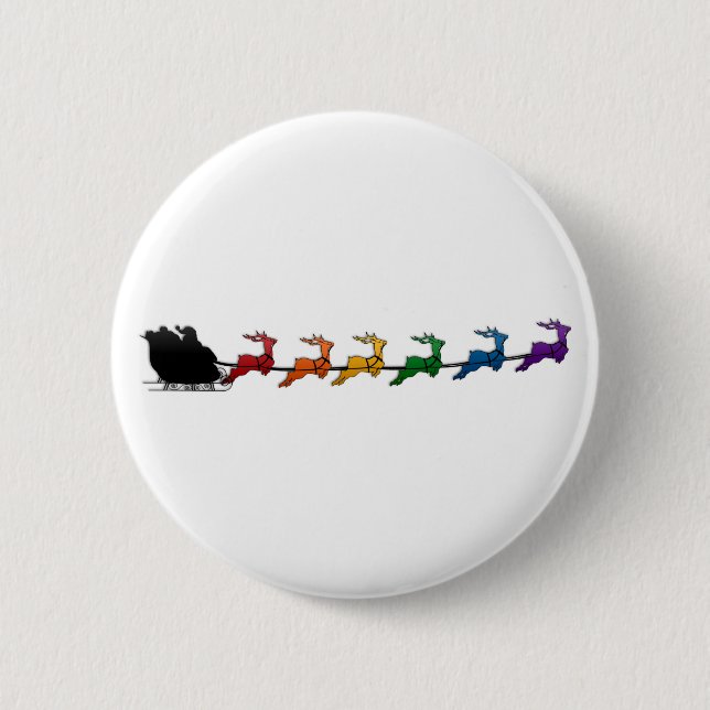 Santa Sleigh with Rainbow Reindeer 6 Cm Round Badge (Front)