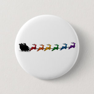 Santa Sleigh with Rainbow Reindeer 6 Cm Round Badge