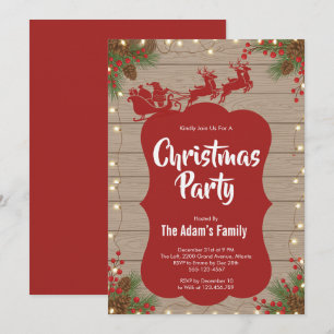 Santa Sleigh Wooden Background Party Invitation