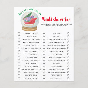 Santa sleigh - Would she rather - baby shower game
