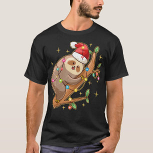 Santa Sloth Christmas Lights Animal Lover Zoo Funn T-Shirt