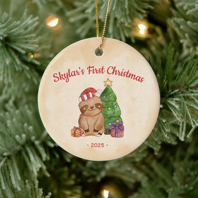 Santa Sloth First Christmas Ceramic Tree Decoration (Tree)