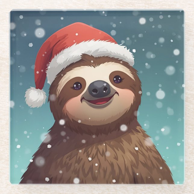Santa Sloth, Glass Coaster (Front)