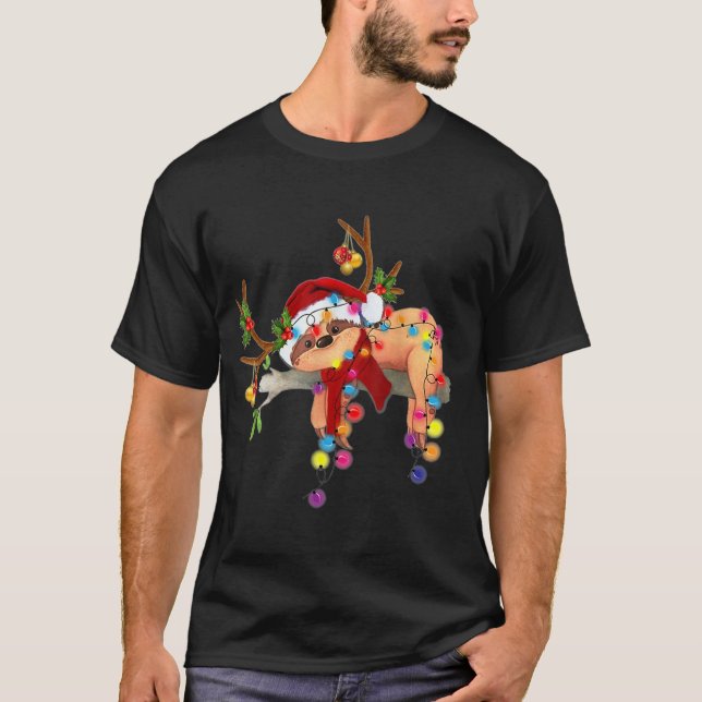 Santa sloth gorgeous reindeer Light Christmas Love T-Shirt (Front)