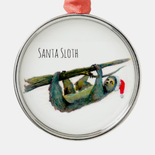 Santa Sloth: Happy Belated Christmas! Metal Tree Decoration