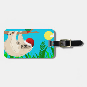 santa sloth luggage tag