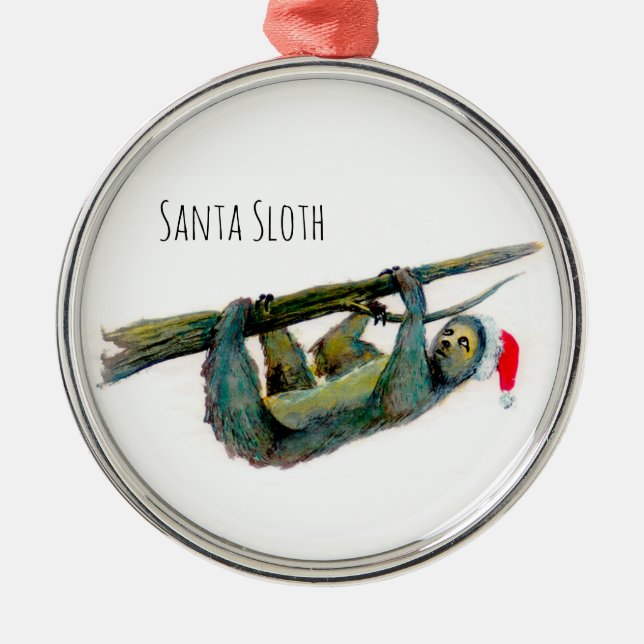 Santa Sloth Metal Tree Decoration (Front)
