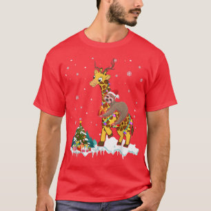 Santa Sloth Riding Giraffe Reindeer Xmas Light Lov T-Shirt