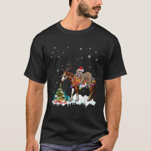 Santa Sloth Riding Horse Reindeer Xmas Light Lover T-Shirt