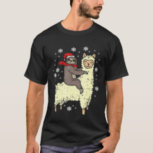 Santa Sloth Riding Llama Christmas Animal Lover T-Shirt