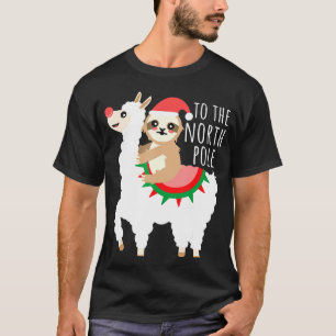 Santa Sloth Riding Llama Cute Christmas T-Shirt