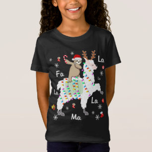Santa Sloth Riding Llama Reindeer Christmas T-Shirt