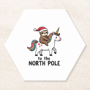 Santa Sloth Riding Unicorn Funny Girl Christmas T- Paper Coaster