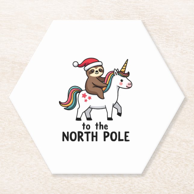 Santa Sloth Riding Unicorn Funny Girl Christmas T- Paper Coaster (Front)
