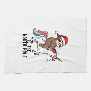 Santa Sloth Riding Unicorn Funny Girl Christmas T- Tea Towel