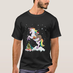 Santa Sloth Riding Unicorn Reindeer Xmas Light Lov T-Shirt
