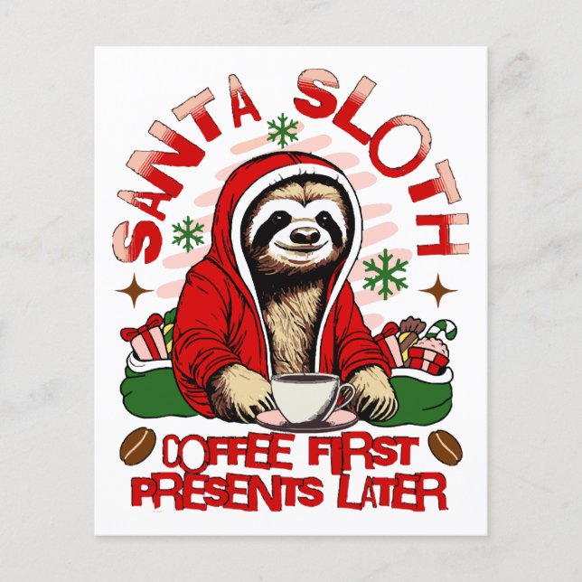 Santa sloth sipping coffee  (Front)