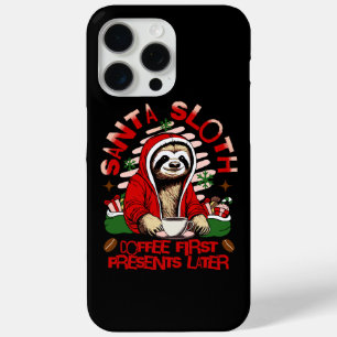 Santa sloth sipping coffee iPhone 15 pro max case