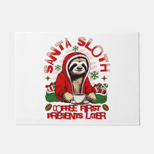 Santa sloth sipping coffee  doormat