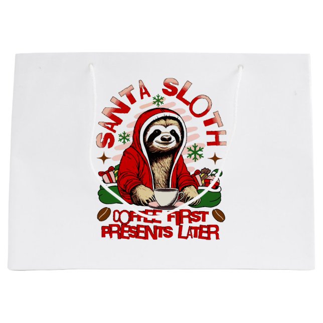 Santa sloth sipping coffee  large gift bag (Front)