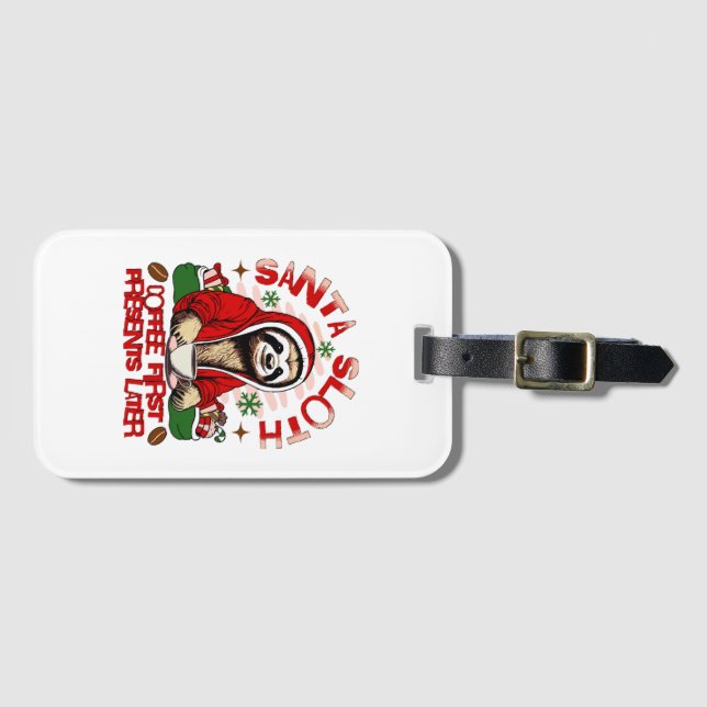Santa sloth sipping coffee  luggage tag (Front Horizontal)