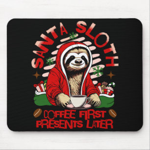 Santa sloth sipping coffee mouse mat