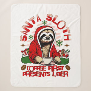 Santa sloth sipping coffee sherpa blanket