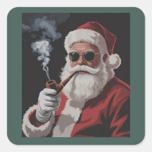Santa Smoking Party Funny Christmas Holiday Square Sticker